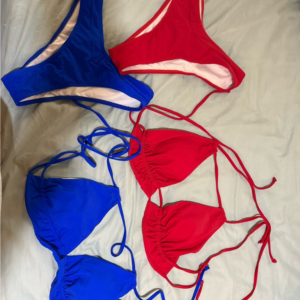 Red and Blue Bikini Set